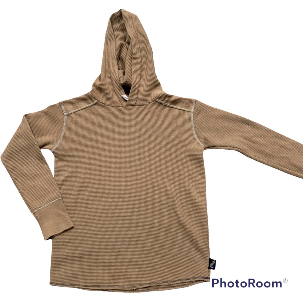 Boy’s Charlie Rocket waffle weave hooded long sleeve top, brown, oversized 5